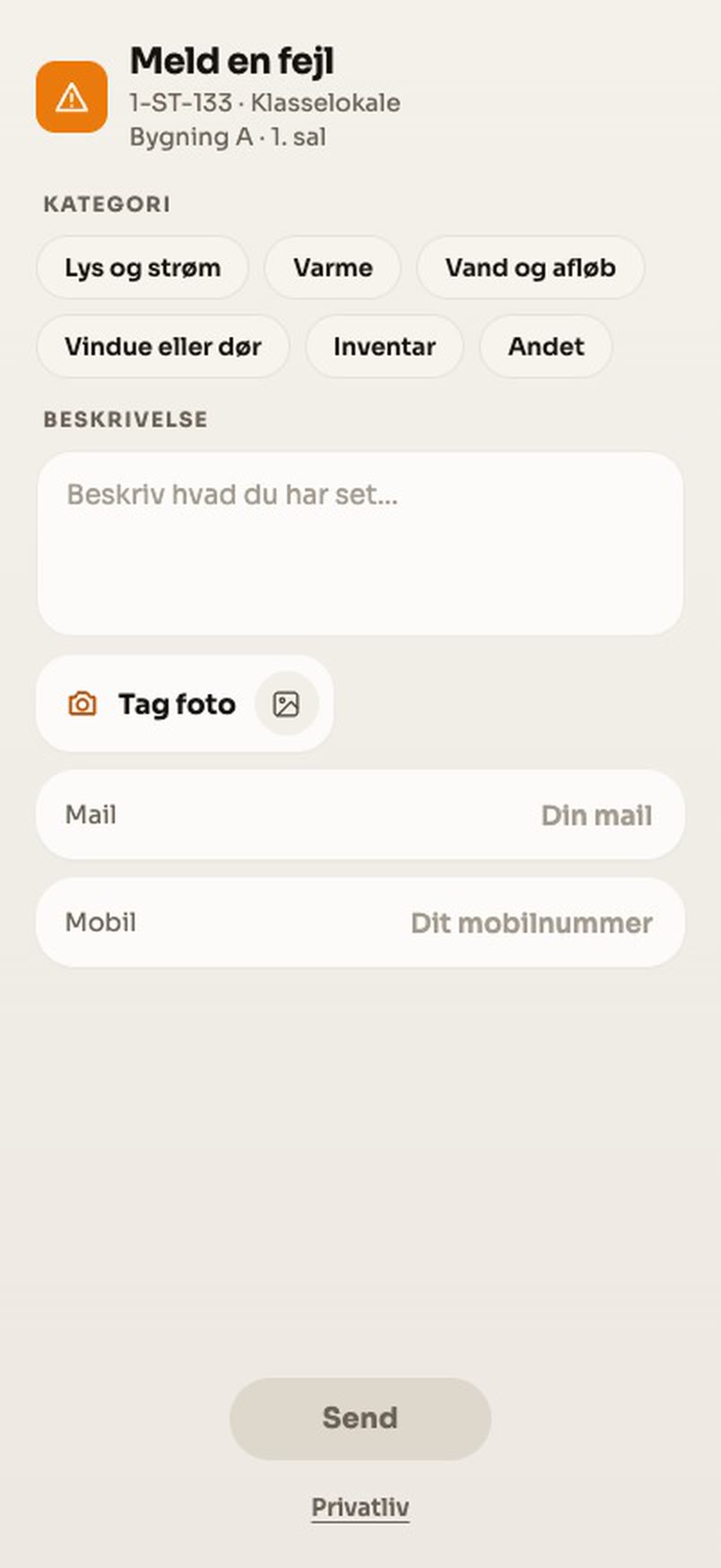 Meld en fejl på telefonen